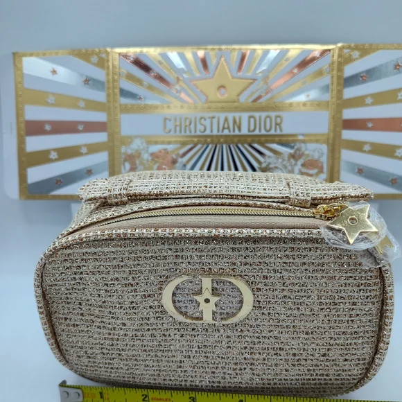 Christian Dior Platinum Beauty GWP Gold Tweed Cosmetic Vanity Pouch NIB - Picture 10 of 11